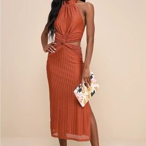 Chic Rust Halter Midi Dress